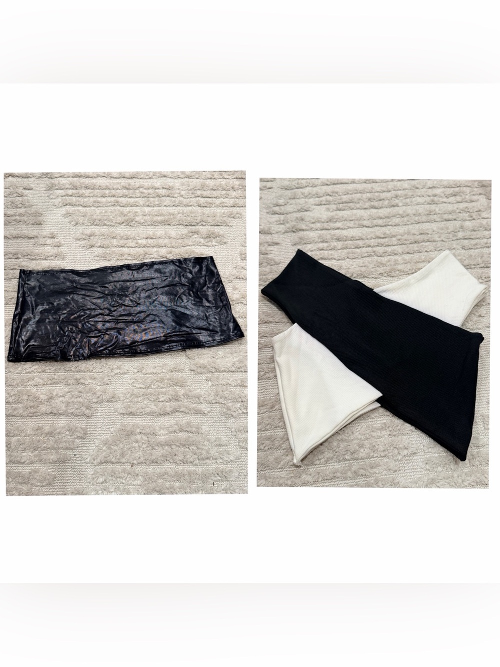 Black and White Ribbed One-Shoulder Crop Top - Bundle